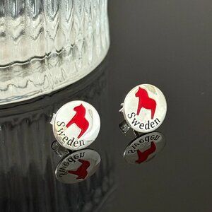 Sweden Dalapferd Dala Horse Earrings S925 Sterling Silver Handmade Ear Stud